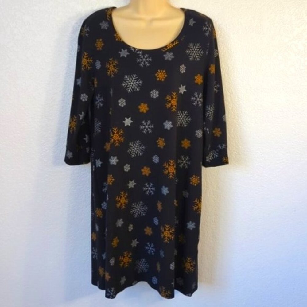 Soma Size S Sleepshirt Winter Snowflakes Black Silver Gold Jersey Knit